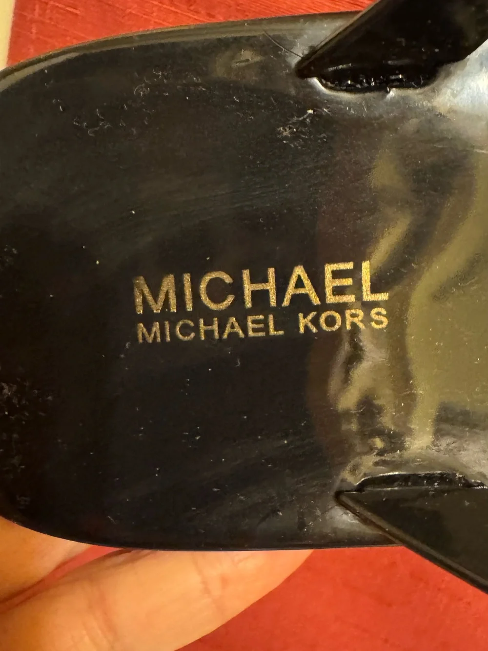NWT Michael Kors Black Patent Jelly Thong Sandals with Gold MK Emblem